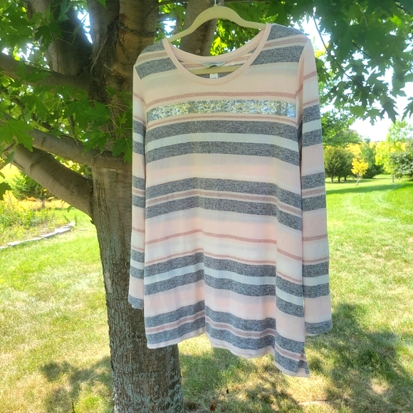 CJ Banks Tops - CJ Banks pink gray striped tunic 2X